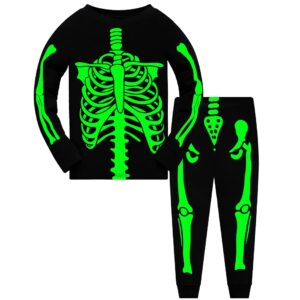 Glow in The Dark Skeleton Pajamas Boys Girls Halloween Kids Pjs Sets Toddle Clothes 100% Cotton 2 Piece Sleepwear 7t