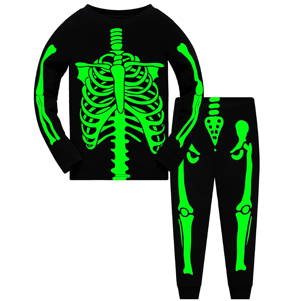 Glow in The Dark Skeleton Pajamas Boys Girls Halloween Kids Pjs Sets Toddle Clothes 100% Cotton 2 Piece Sleepwear 7t