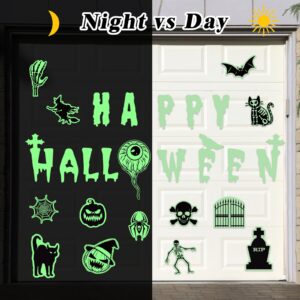 Xuhal 26 Pieces Halloween Garage Door Decorations Black Magnets Glow in the Dark Garage Magnetic Stickers Luminous Horrible Bat Cat Pumpkin Garage Door Magnets Fridge Car Magnets Decal for Party Decor