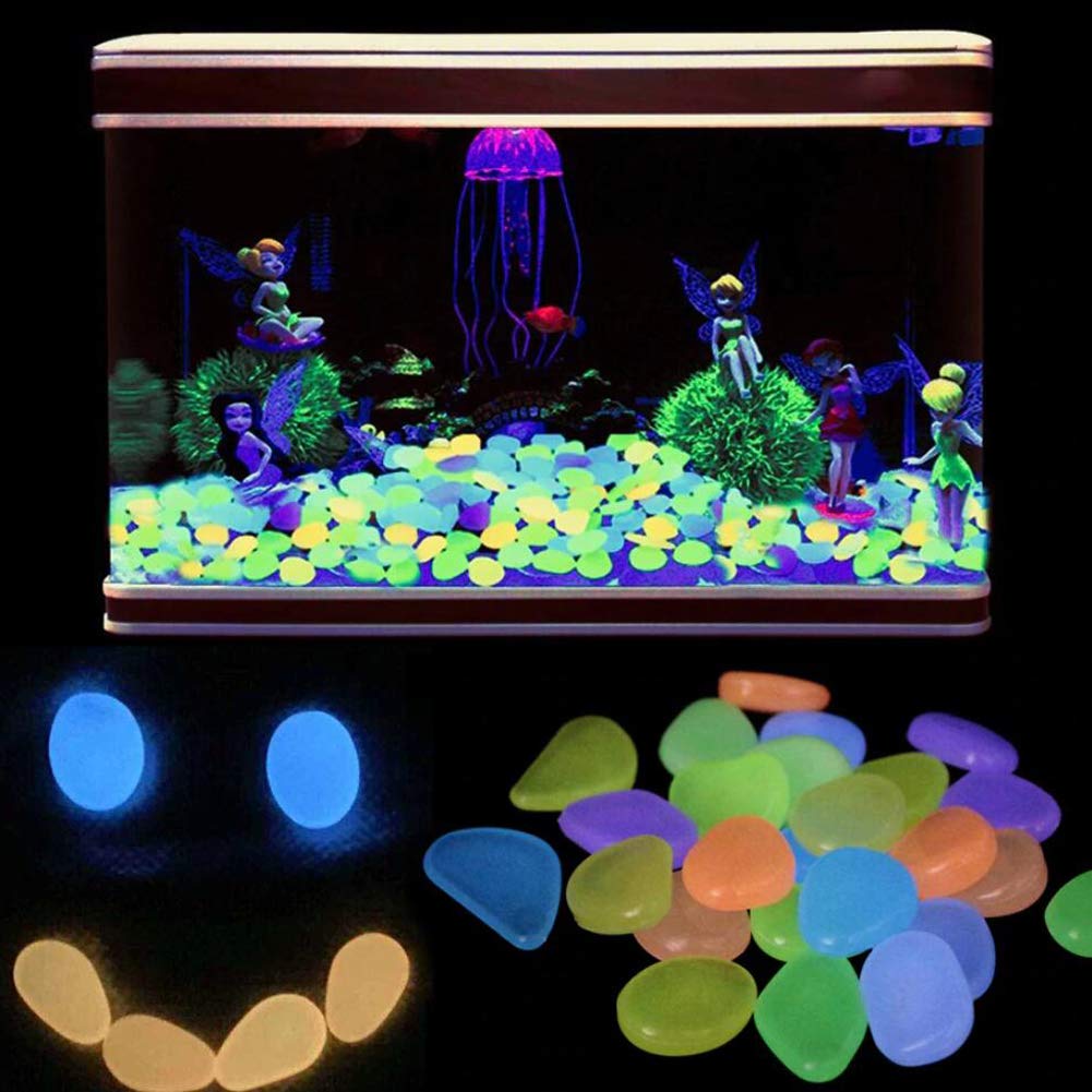 Oubest Glow in The Dark Pebbles/Glow Stones/Glowing Rocks Blue Decor for Garden/Fish Tank/Aquarium/Walkway/Driveway/Plant Pots/Bonsai (100, Multi-Colored)