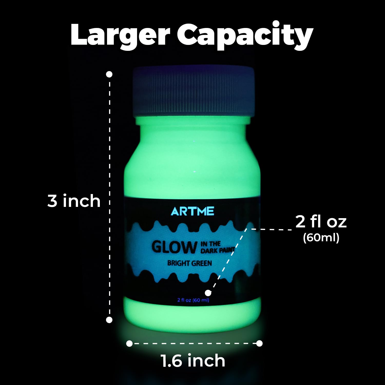 Artme Glow in The Dark Paint, Glow Paint Set of Green and Blue Colors (60ml/2oz, each) Acrylic Glow Paint Perfect for Art Painting, DIY projects, Halloween Decorations, Adults, Artists, and Students