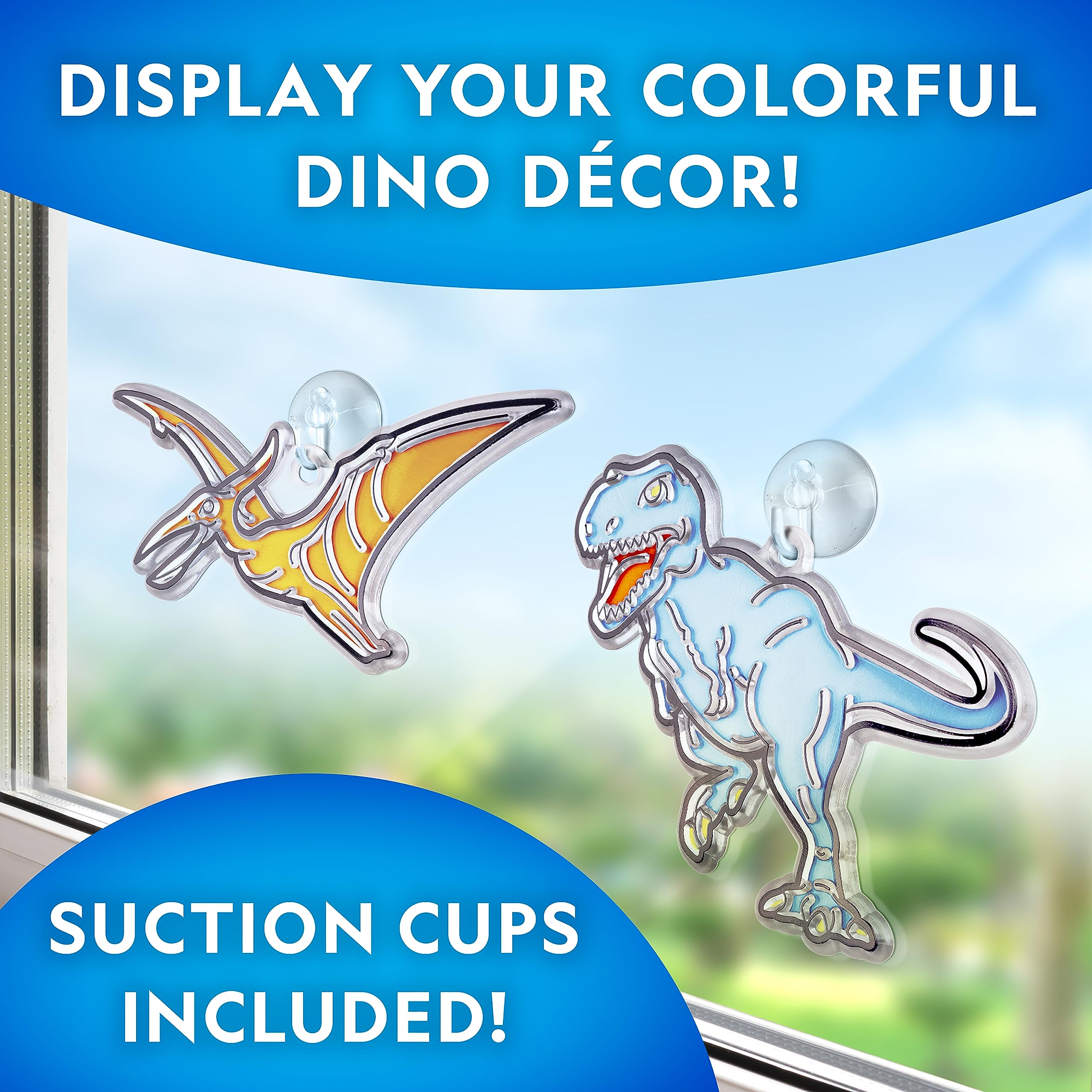 NATIONAL GEOGRAPHIC Glow in The Dark Dinosaur Stained Glass Art Kit - Window Sun Catchers and Crafts for Kids Ages 4-8