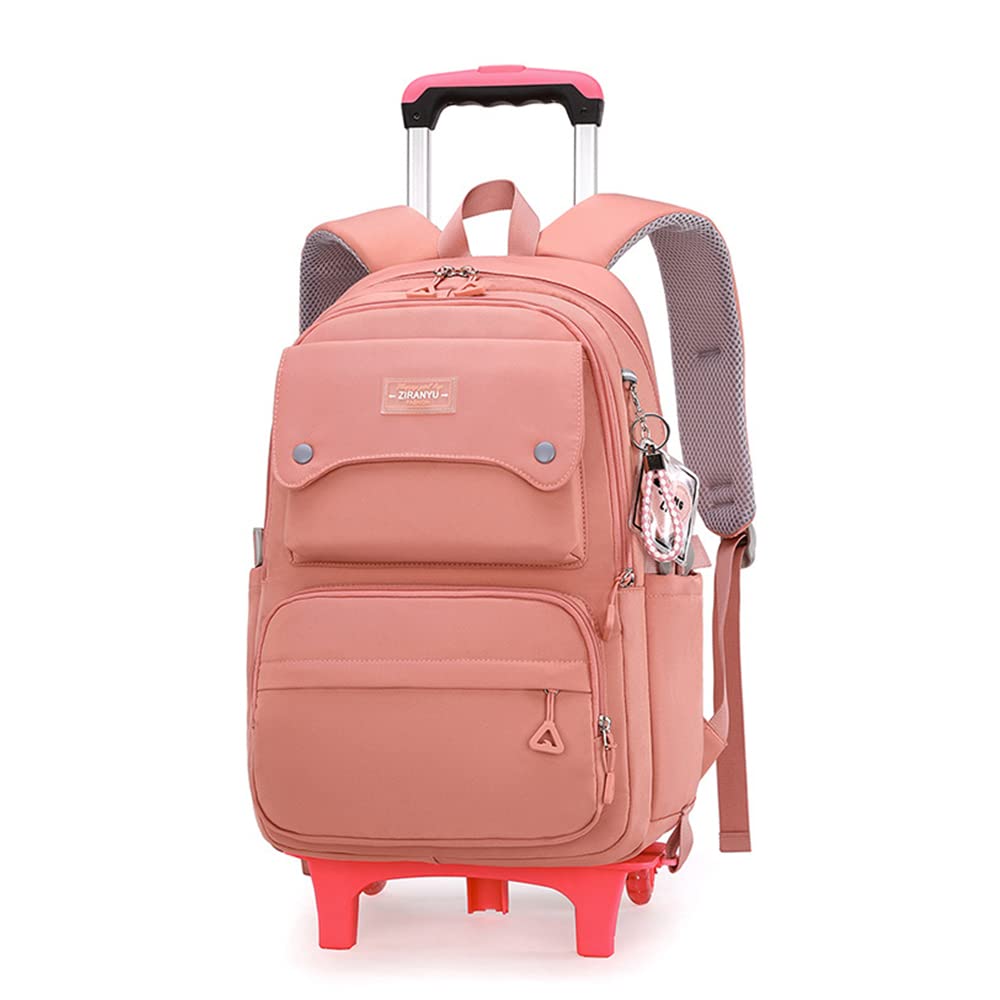 LANSHIYA Solid Color Girls Rolling Backpack with Wheels Schoolbag Elementary School Student Trolley Daypack