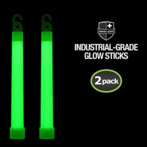 Swiss Safe Premium 6" Glow Sticks - Extra Bright, 12+ Hour Duration, Emergency Ready (Green 2-Pack)