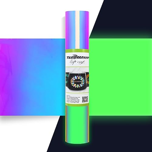 TECKWRAP Glow in The Dark Chrome Adhesive Vinyl, Opal White to Green, 1ft x 5ft for Craft Cutter Sign Plotter Decals Scrapbook Lettering DIY Decorations