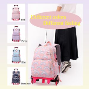YJMKOI Heart Print Rolling Backpack for Girls Elementary Trolley Backpack for Teen Girls Colorful Primary School Bags with Wheels