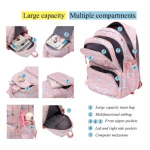 YJMKOI Heart Print Rolling Backpack for Girls Elementary Trolley Backpack for Teen Girls Colorful Primary School Bags with Wheels