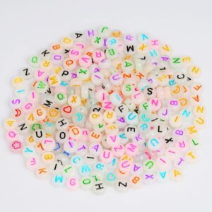 1000pcs Alphabet Letter Beads UV Acrylic Alphabet Beads Luminous Letter Beads Glow in The Dark Alphabet Spacer Beads Colorful DIY Alphabet Beads for Bracelets Necklace Making with Clear Thread