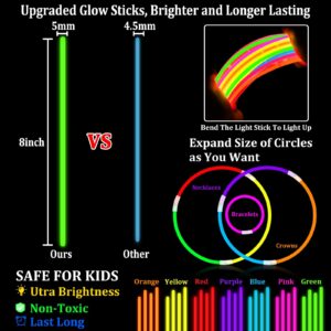 Glow Sticks Bulk Halloween Party Favors, Glow In The Dark Party Supplies Glow Sticks Necklaces Bracelets with Connectors 8" Glowsticks Light Up Toys Party Pack for Halloween Birthday Carnival (120)