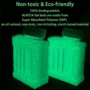 ALKISTA Glow in The Dark Gel Ball Beads, 2 Bottles 7mm-8mm Fluorescence Green Gel Water Luminous Beads Balls, for Ages 14+ (2 Bottles, with Nozzle&Drain Bag)