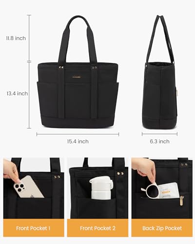 LOVEVOOK Tote Bag for Women Large Shoulder Bag, Lightweight Work Tote Bag for Teacher, 15.6 Inch Laptop Bag with Luggege Strap, fits College Business Daily Travel Black