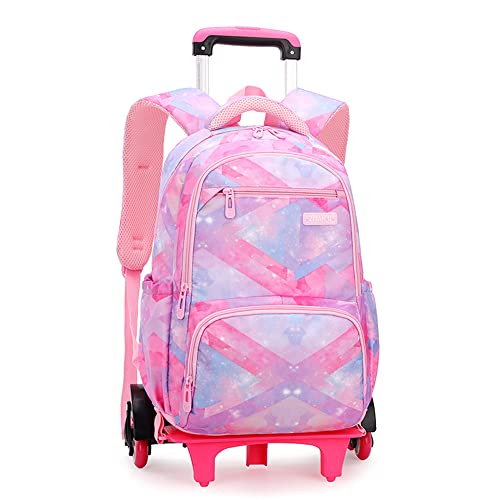 Girls Rolling Backpack Kids Backpack with Wheels Roller School Bag Wheeled Rucksack Pink