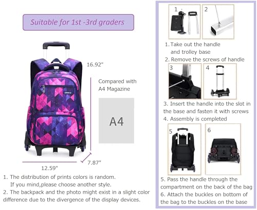 Girls Rolling Backpack Kids Backpack with Wheels Roller School Bag Wheeled Rucksack Pink