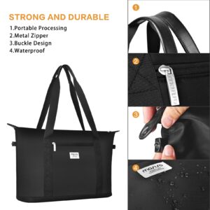 MOSISO Laptop Tote Bag Compatible with MacBook, 17-17.3 inch Notebook and Chromebook, Lightweight Polyester Work Travel Business Briefcase with Adjustable Depth at Bottom & Trolley Belt, Black