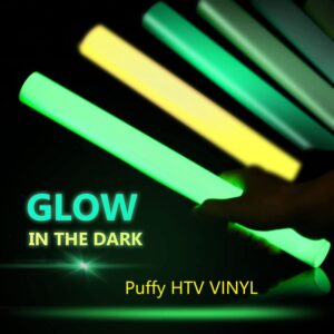 Glow in Dark Puff HTV Heat Transfer Vinyl White, 3D Puff Heat Transfer Vinyl, Neon Green Iron on Vinyl, Color Changing White Flocking Vinyl Heat Transfer 3 Sheets 12”X10”