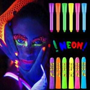 6pcs glow in the dark face paint crayons uv neon sign halloween carnival night glow makeup paint - safe, washable,