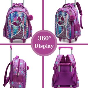 Mermaid Rolling Backpack for Gilrs Backpacks with Wheels for Elementary School Bag Trolley Trips Kids Luggage with Lunch Box for Preschool Students