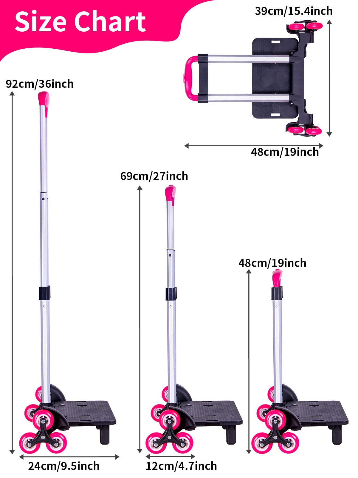 PROTAURI Backpack Trolley with 6 Wheels can Climb Stair, Foldable Rolling Luggage Cart, Adults/Student/Kid's Roller Attachment for School Bags/Backpacks