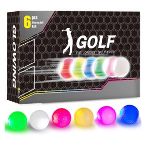 Glow in The Dark Golf Balls, Night Glowing Long Distance LED Golf Ball Colored, Golf Sports Games for Men Women and Children (6 Colors)