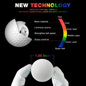 Glow in The Dark Golf Balls, Night Glowing Long Distance LED Golf Ball Colored, Golf Sports Games for Men Women and Children (6 Colors)