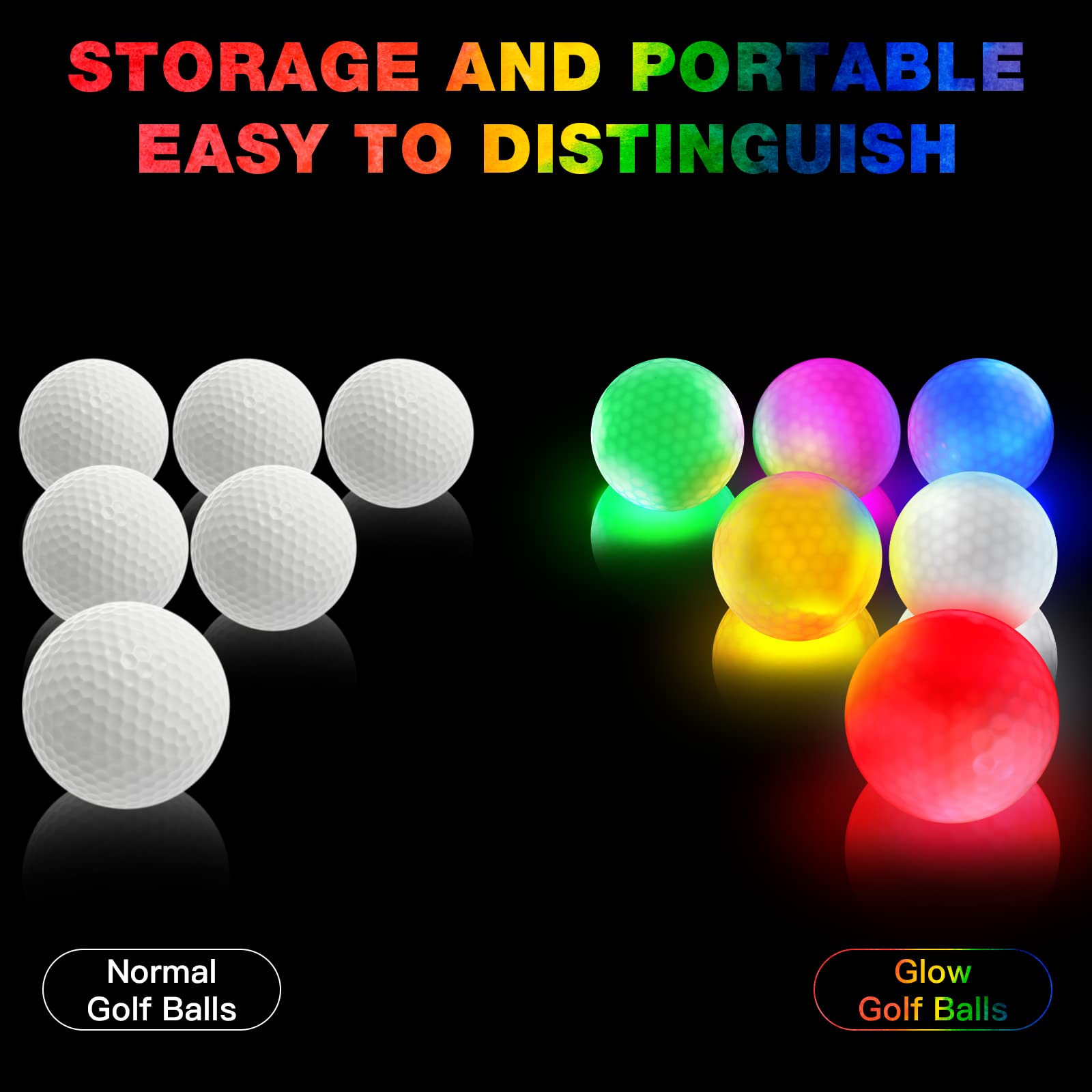 Glow in The Dark Golf Balls, Night Glowing Long Distance LED Golf Ball Colored, Golf Sports Games for Men Women and Children (6 Colors)