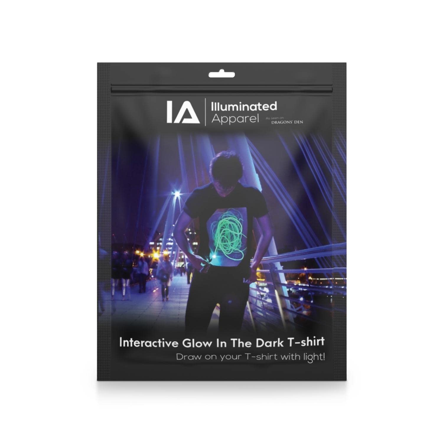 Illuminated Apparel Interactive Glow in The Dark T-Shirt - Fun for Birthday Parties & Festivals (Black/Green Glow, 7-8 Years)