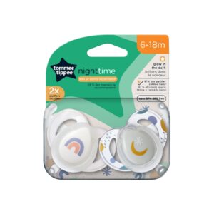 Tommee Tippee Nighttime Pacifier, 6-18months, 2 Pack of Glow in The Dark Pacifiers with Reusable sterilizer pod