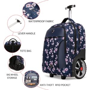 YH&GS Rolling Backpack Floral, Waterproof with Wheels for Business, College Student and Travel Commuter, Carry on Laptop Compartment, Fit 17 Inch Laptop, Wheeled Adults, 20inch