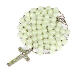 Pingyongchang Glow in The Dark Rosary Luminous Necklace Glow in The Dark Cross Y Necklaces Catholic Round Beads Religious Jesus Crucifix Rosary Chains for Women Men