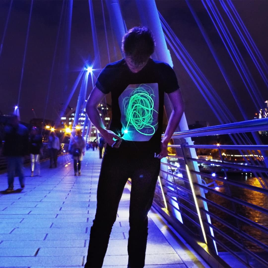 Illuminated Apparel Interactive Glow in The Dark T-Shirt - Fun for Birthday Parties & Festivals (Black/Green Glow, 7-8 Years)