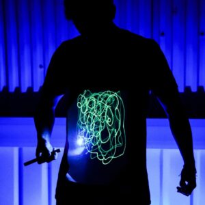 Illuminated Apparel Interactive Glow in The Dark T-Shirt - Fun for Birthday Parties & Festivals (Black/Green Glow, 7-8 Years)