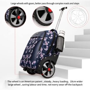 YH&GS Rolling Backpack Floral, Waterproof with Wheels for Business, College Student and Travel Commuter, Carry on Laptop Compartment, Fit 17 Inch Laptop, Wheeled Adults, 20inch