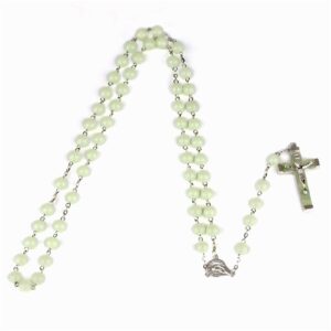 Pingyongchang Glow in The Dark Rosary Luminous Necklace Glow in The Dark Cross Y Necklaces Catholic Round Beads Religious Jesus Crucifix Rosary Chains for Women Men