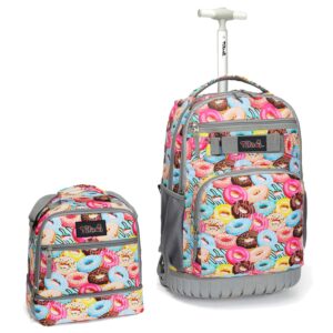 tilami rolling backpack 19 inch with lunch bag wheeled laptop backpack, doughnut