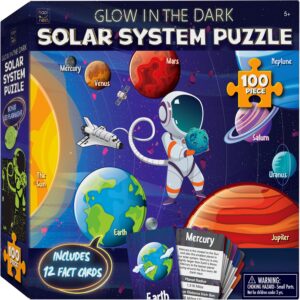 hapinest 100 piece glow-in-the-dark solar system jigsaw puzzle for kids boys and girls gifts ages 5 6 7 8 9 10 11 12 years old and up