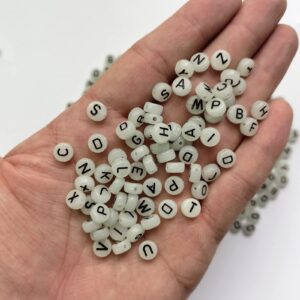 Amaney 1400 Pieces 4x7mm Round Acrylic with White Alphabet Letter Beads A-Z Heart Beads and Crystal Line for Jewelry Making Glow in The Dark