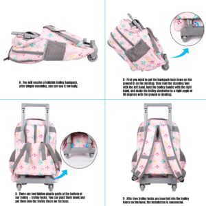 seastig Rolling Backpack 18in Double Handle Backpack Kids Wheeled Backpack Roller Backpack with Lunch Bag Set Girls Boys, Alpaca with Sunglasses