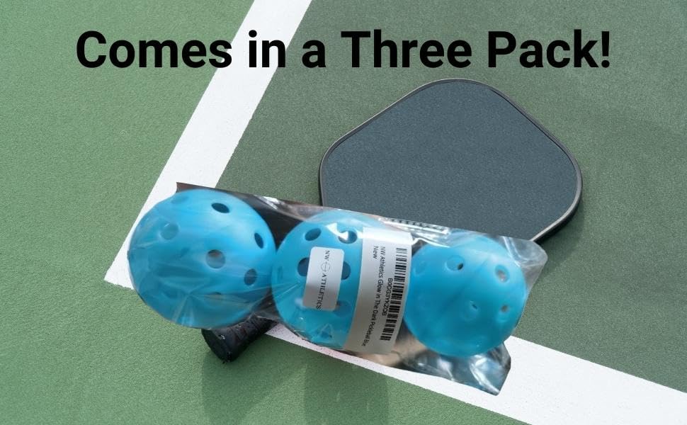 NW Athletics Light Up Pickleball Balls, Glow in The Dark Pickleball Balls, Glowing Blue 3-Pack, Official Size, Meets USAPA Requirements 40 Holes, Standard Play