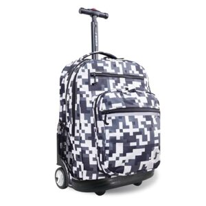 J World New York Sundance Rolling Backpack Girl Boy Roller Bookbag, CAMO, 20 Inch