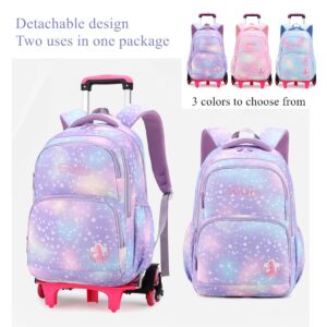 EKUIZAI 3PCS Colorful Heart Print Trolley Backpack Sets Elementary School Students Rolling Bookbag Cute Girls Backpack with Wheels