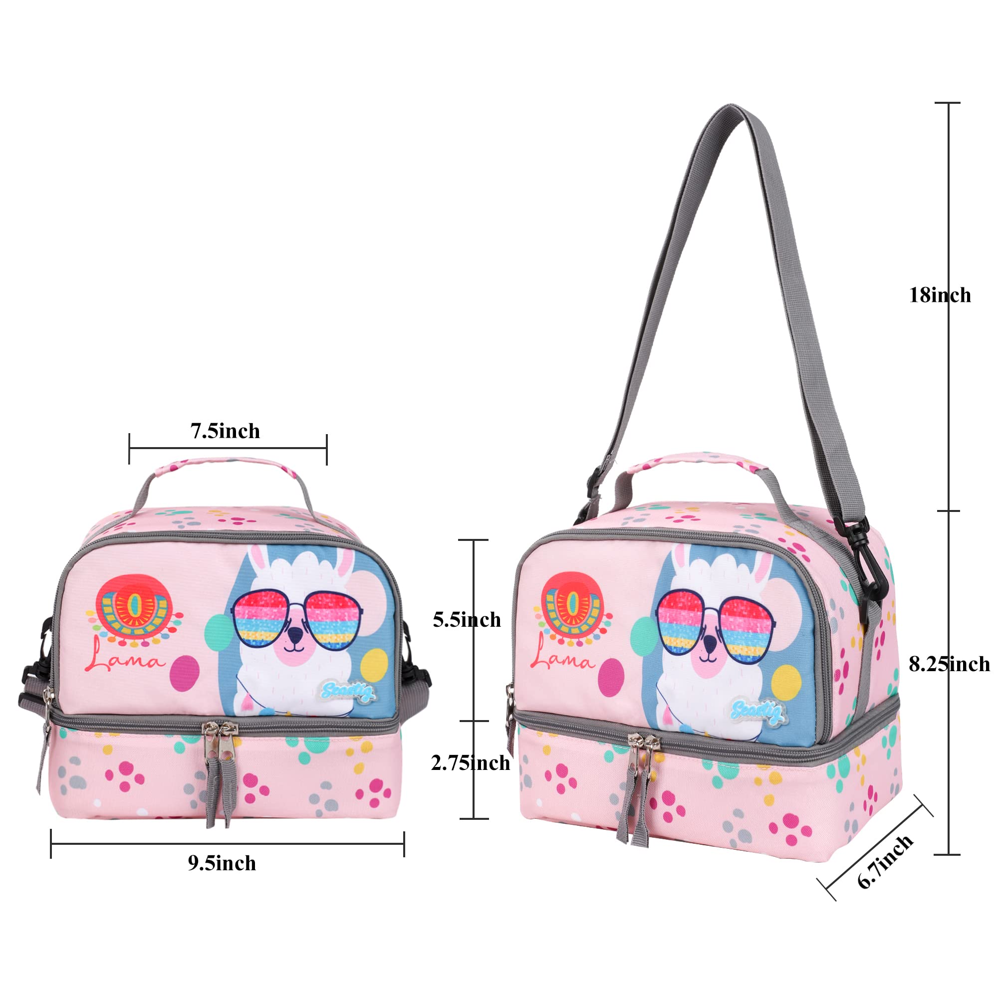 seastig Rolling Backpack 18in Double Handle Backpack Kids Wheeled Backpack Roller Backpack with Lunch Bag Set Girls Boys, Alpaca with Sunglasses