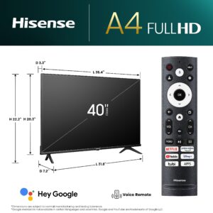 Hisense 40-Inch Class A4 Series FHD 1080p Google Smart TV (40A4K) - DTS Virtual: X, Game & Sports Modes, Chromecast Built-in, Alexa Compatibility, Black