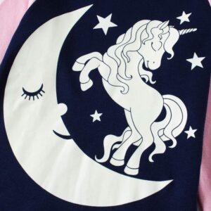 Girls Unicorn Pajamas Glow in the Dark Two Piece Long Sleeve Cotton PJs Toddler Girl Unicorn Shirt Kids Sleepwear 6t/6206