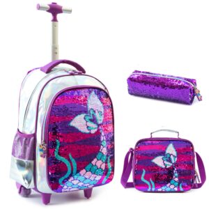 mohco rolling backpack 18 inch for kids wheeled backpack for girls with lunch bag pencil case