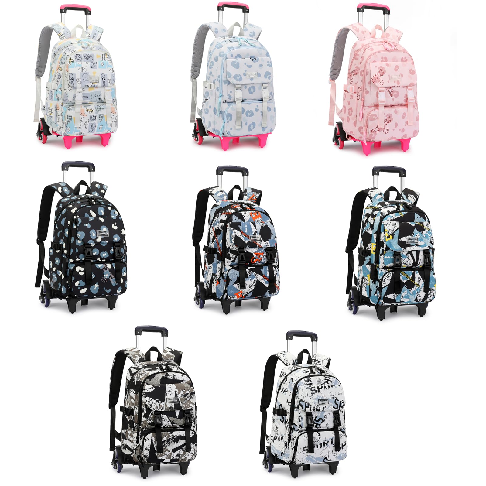 Mildame Rolling Backpack for Girls Boys, Kids Roller Wheels Bookbag for Elementary School Trolley Wheeled Luggage for Teens Travel