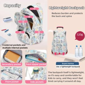 Mildame Rolling Backpack for Girls Boys, Kids Roller Wheels Bookbag for Elementary School Trolley Wheeled Luggage for Teens Travel