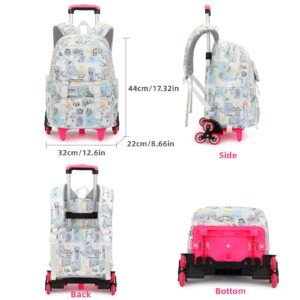 Mildame Rolling Backpack for Girls Boys, Kids Roller Wheels Bookbag for Elementary School Trolley Wheeled Luggage for Teens Travel