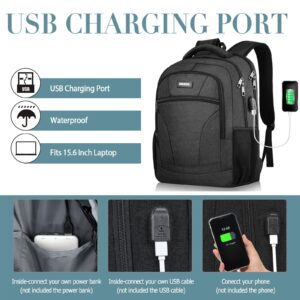 Travel Laptop Backpacks for School Teen Boys Colleges Water Resistant Back Pack with USB Charging Port, Business Anti Theft Sturdy Computer Bag Gifts Fits 17.3 Inch Laptop, Black