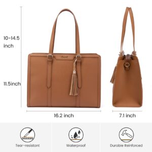 LOVEVOOK Laptop Bag for Women 15.6 inch Lightweight PU Laptop Tote Bag, Large Capacity Computer bag with Clutch Purse for Business, Work, Office, Travel, School,Casual(Brown & Leather)