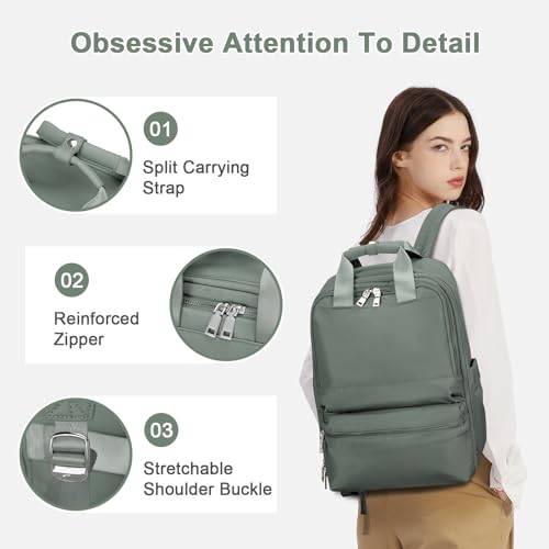 suratio Travel Laptop Backpack for Women Teacher Work Backpack Carry On Bags for Airplane Waterproof Backpack With Laptop Compartment Backpack for Traveling On Airplane Travel Essential Army Green